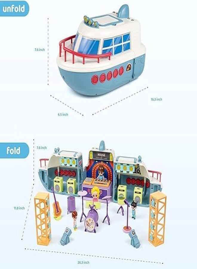 EXOMOON مجموعة لعب قارب بيت الدمى من إكسومون، سفينة ألعاب قابلة للتشكيل للأطفال مع مؤثرات صوتية وأضواء ودمية وإكسسوارات لمسرح الديسكو، ألعاب تمثيلية صغيرة هدية عيد ميلاد للبنات والأولاد من 3 إلى 8 سنوات فما فوق - Image 3